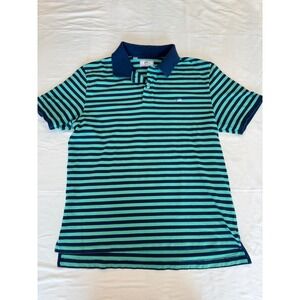 Southern Tide Skipjack Polo Shirt Mens Large Teal Navy Blue Striped Short Sleeve